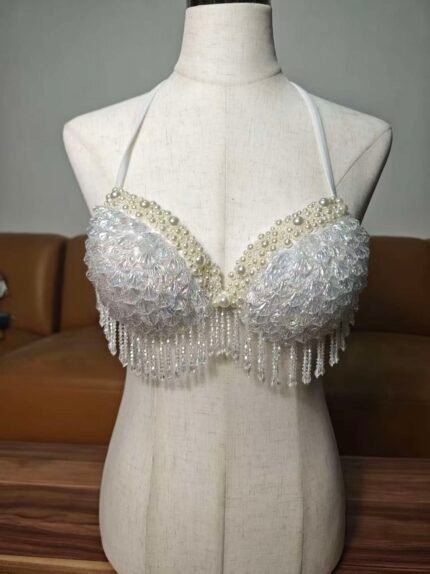 Pearl Scale Fringe Bustier Handmade Custom Mermaid Top Bikini